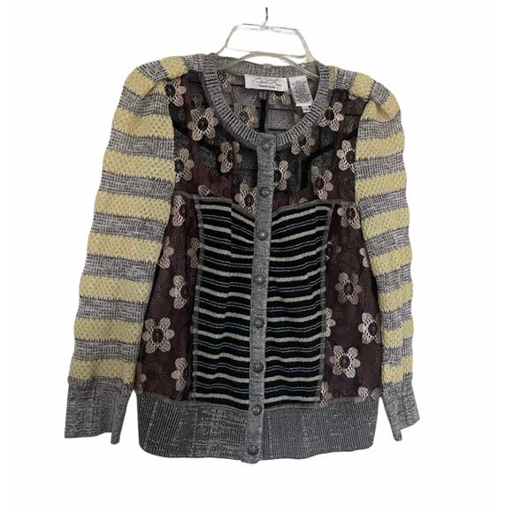 Byron Lars Beuaty Mark colorblock sheer tulle knit cardigan sweater top size 4 - Picture 1 of 11